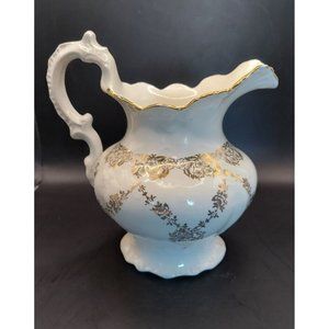 Vintage Home Laughlin Ironstone Style Pitcher with Gold Floral Design